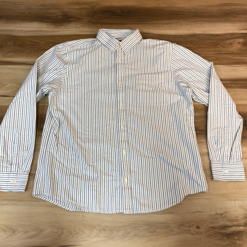 Everlane Oxford Shirt Slim Fit Mens XL Gray White Striped Button Down Shirt